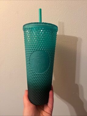 Starbucks Teal to Dark Teal Studded Cold Cup with Straw